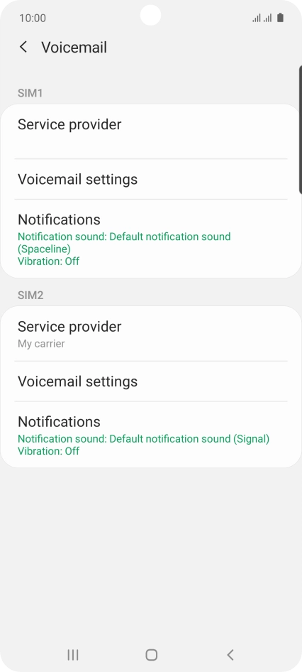 Press Voicemail settings below the required SIM.