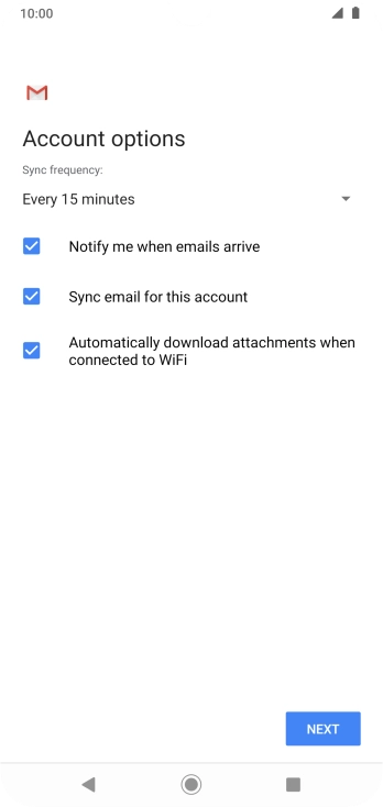 If this screen is displayed, you email account has been recognised and set up automatically. Follow the instructions on the screen to key in more information and finish setting up your phone.