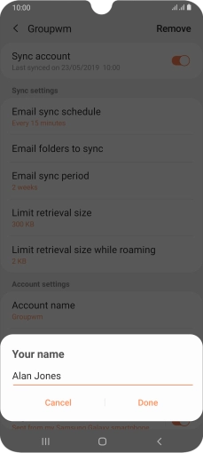 Key in the required sender name and press Done.