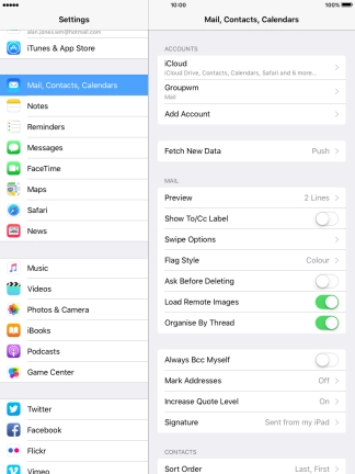 Press the name of the email account you've just set up.