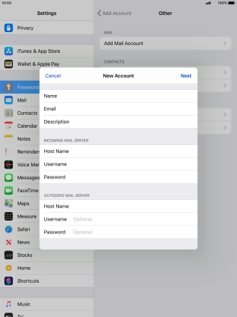 Press Username and key in the username for your email account.