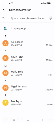 Press the search field and key in the first letters of the recipient's name.