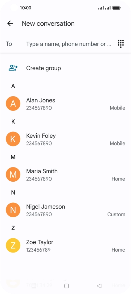 Press the search field and key in the first letters of the recipient's name.