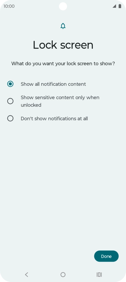 Press the required setting.