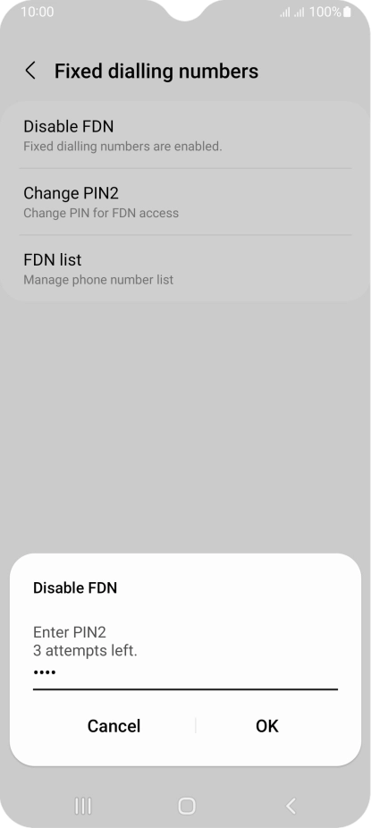 Key in your PIN2 and press OK. The default PIN2 is 0000.