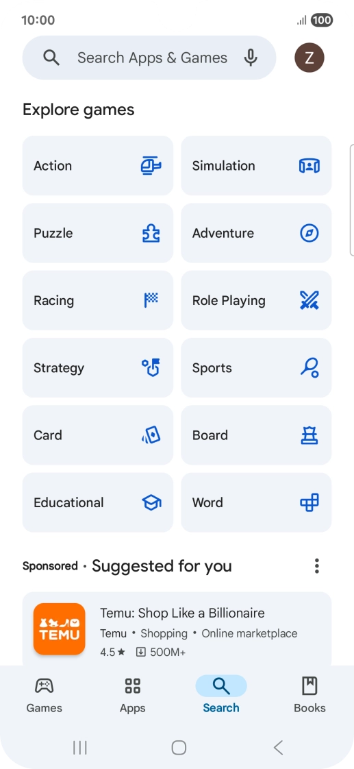 Press the search field.