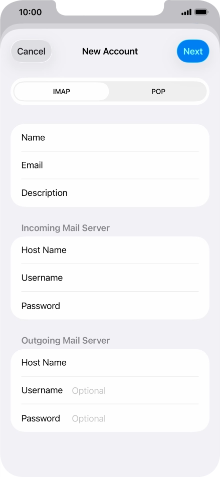Press Username and key in the username for your email account.