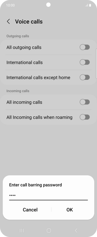 Key in your barring password and press OK.