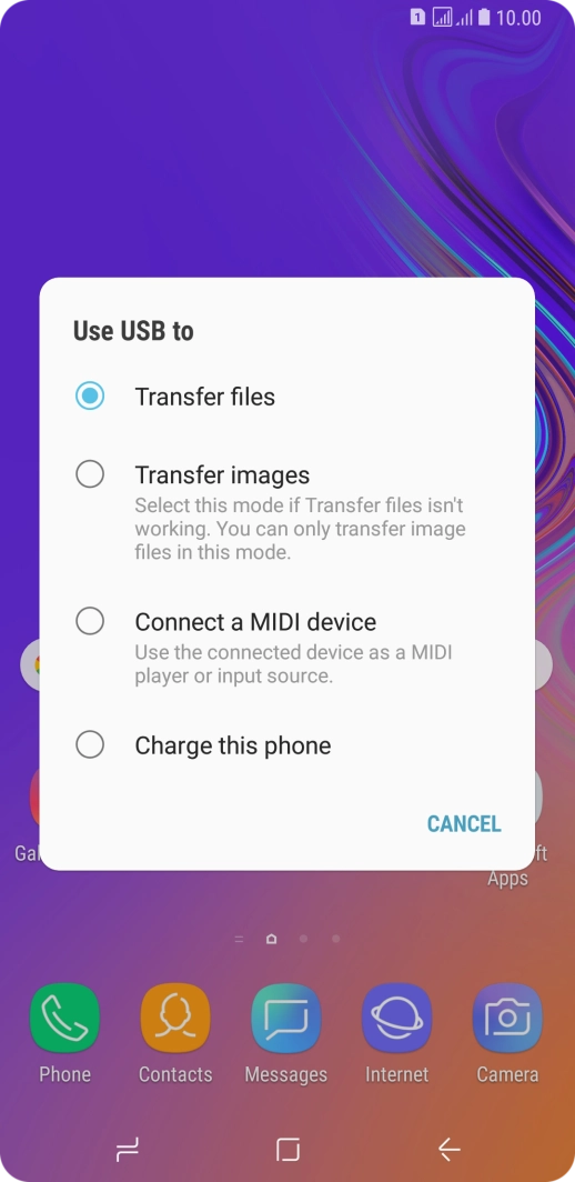Press Transfer files to turn on the function.