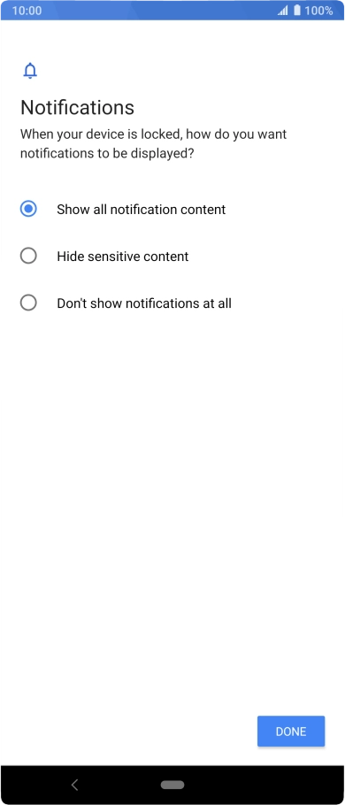 Press the required setting.