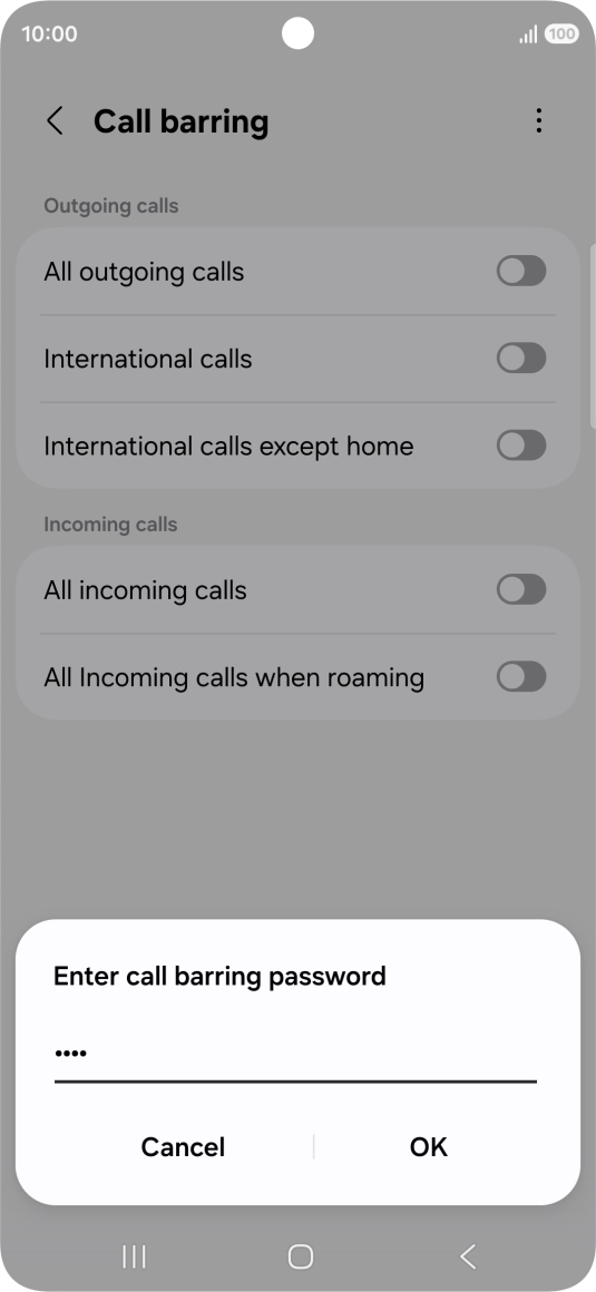 Key in your barring password and press OK.