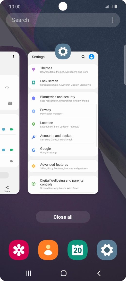 To end one running application, slide your finger upwards on the required application.