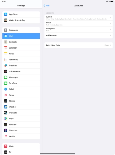 Press the name of the email account you've just set up.