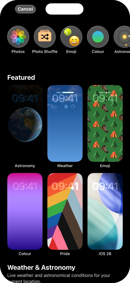 Press the required category and follow the instructions on the screen to select the required background image.