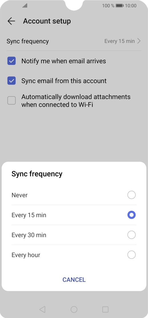 Press the required setting.