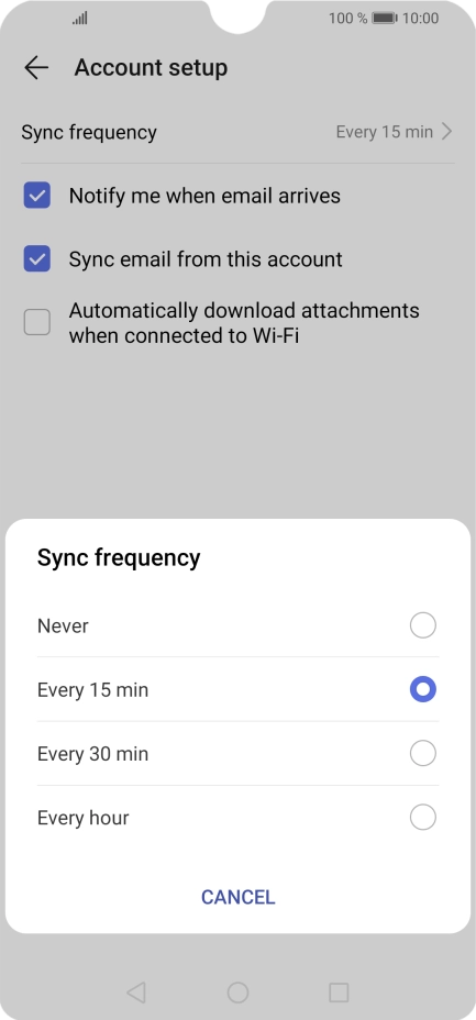 Press the required setting.