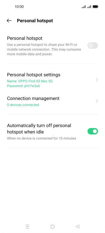 Press Personal hotspot settings.