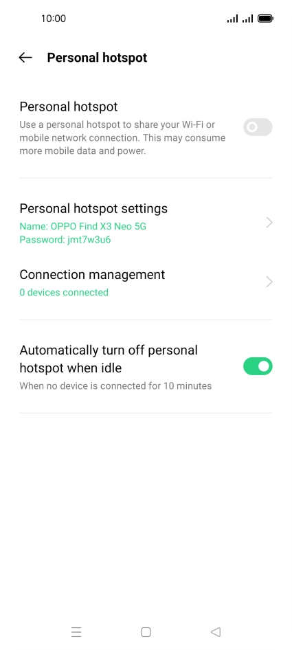Press Personal hotspot settings.