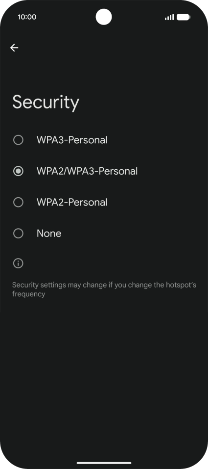 Press WPA3-Personal to password protect your Wi-Fi hotspot.