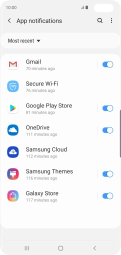 Press the indicator next to the required app to turn the function on or off.