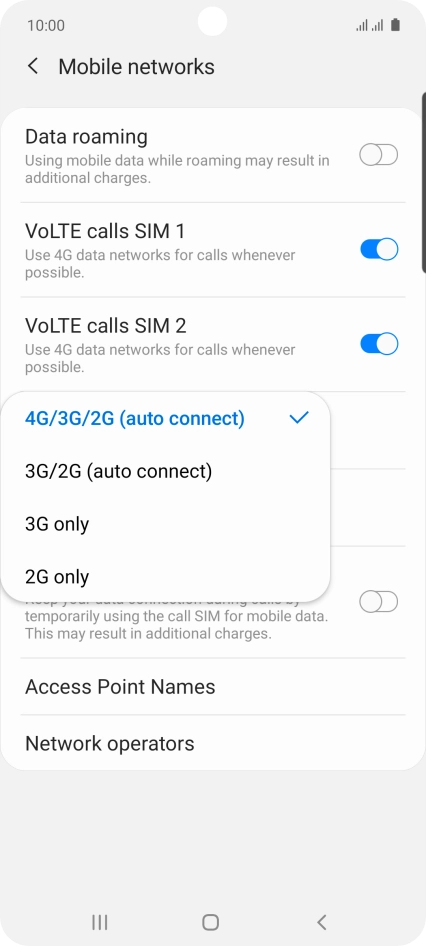 Press the required network mode.