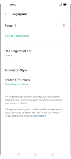 Press the delete icon next to the required fingerprint.