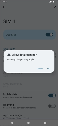 If you turn on data roaming, press OK.