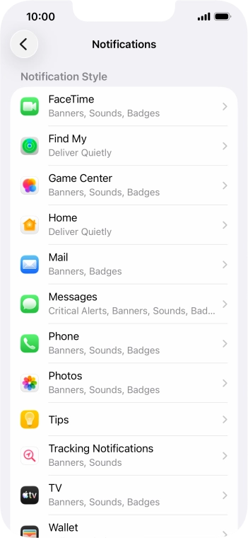 Press the required application.