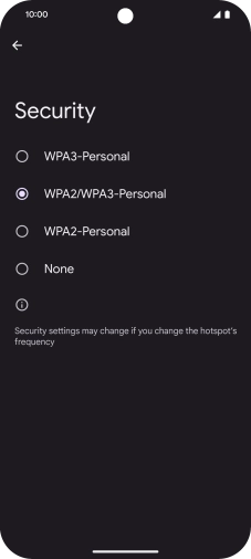 Press WPA3-Personal to password protect your Wi-Fi hotspot.