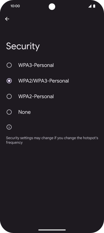 Press WPA3-Personal to password protect your Wi-Fi hotspot.