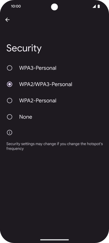 Press WPA3-Personal to password protect your Wi-Fi hotspot.