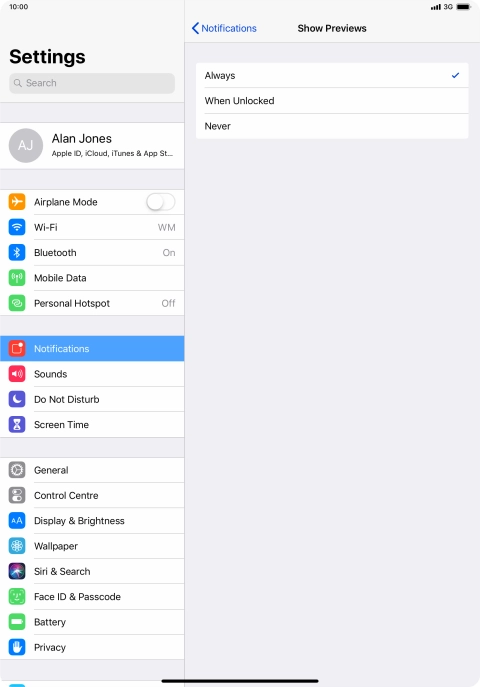 To select notification preview on the lock screen, press Always.