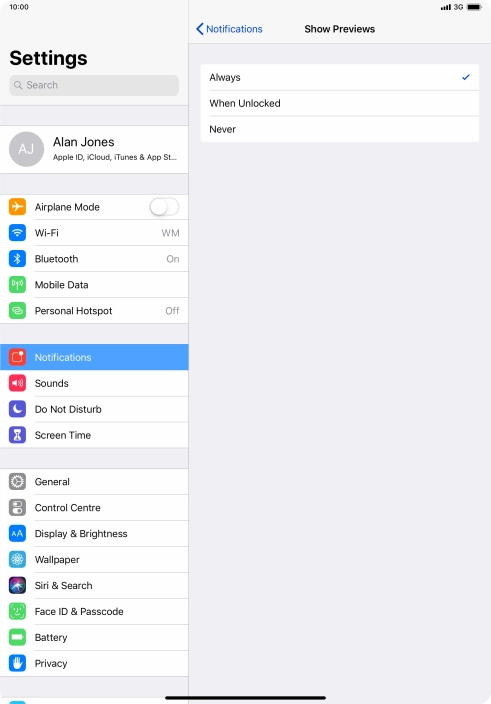 To select notification preview on the lock screen, press Always.