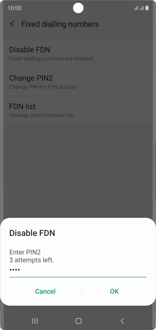 Key in your PIN2 and press OK. The default PIN2 is 0000.