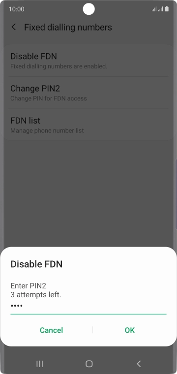 Key in your PIN2 and press OK. The default PIN2 is 0000.