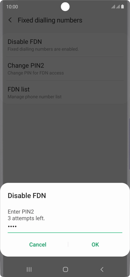 Key in your PIN2 and press OK. The default PIN2 is 0000.
