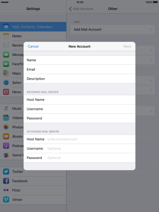 Press Host Name and key in the name of your email provider's outgoing server.