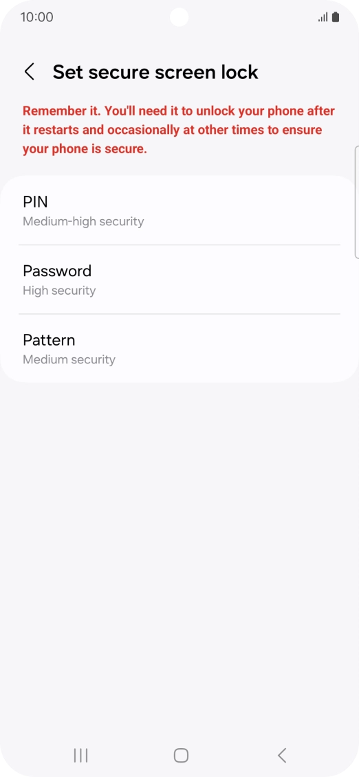 Press the required phone lock code and follow the instructions on the screen to create an additional phone lock code.
