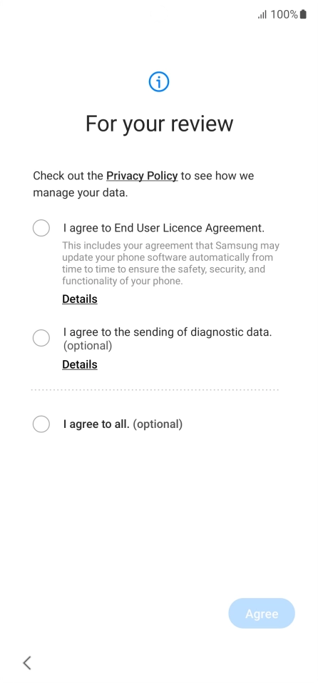 Press the fields next to the required settings to select them.