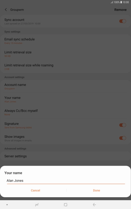 Key in the required sender name and press Done.