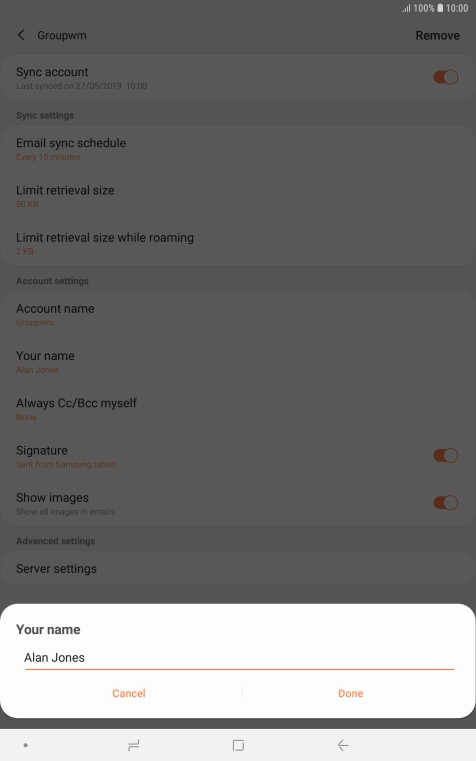 Key in the required sender name and press Done.