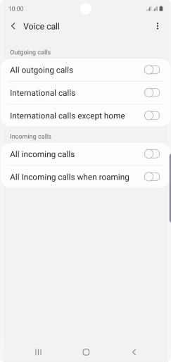Press the indicator next to the required barring type to turn the function on or off.
