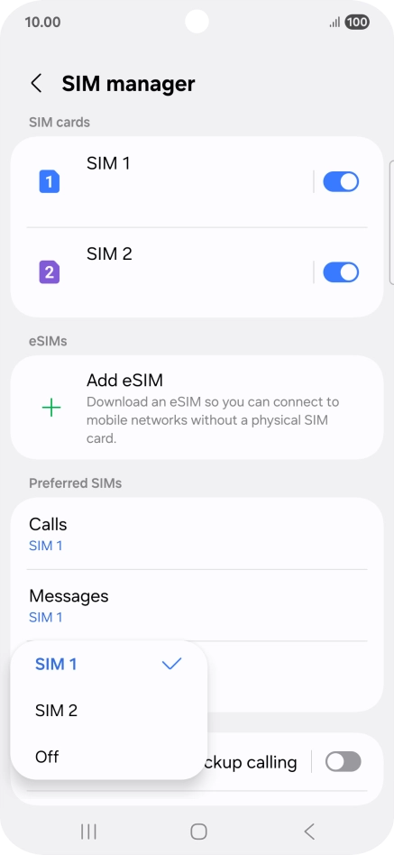 Press the required setting.