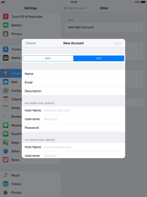 Press Host Name and key in the name of your email provider's incoming server.