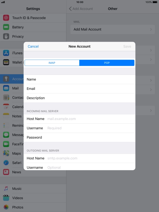 Press Host Name and key in the name of your email provider's incoming server.