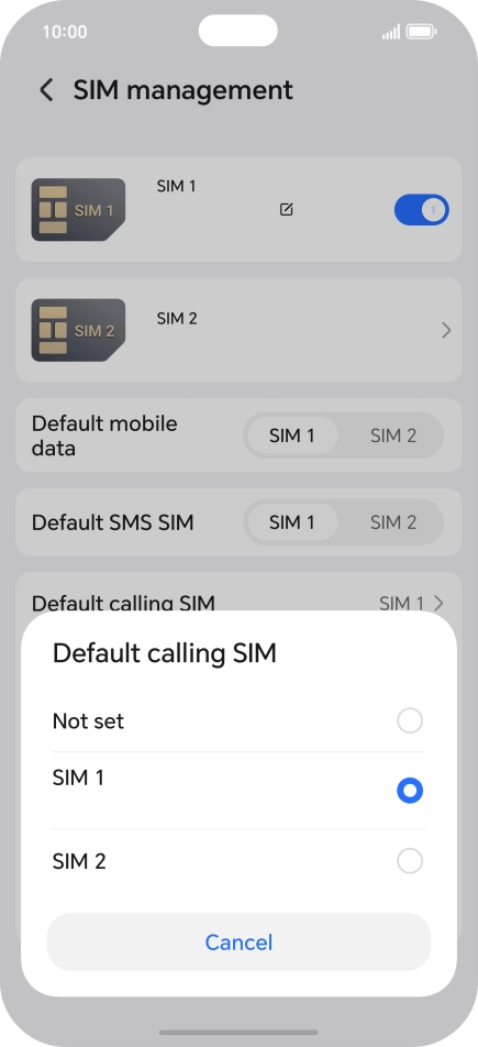 Press the required setting.
