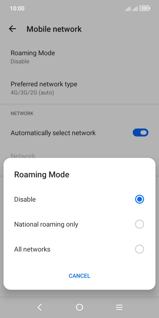 Press the required setting to turn the function on or off.