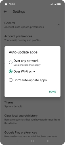 To turn on automatic update of apps using mobile network, press Over any network.