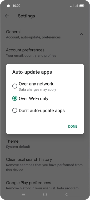 To turn on automatic update of apps using mobile network, press Over any network.