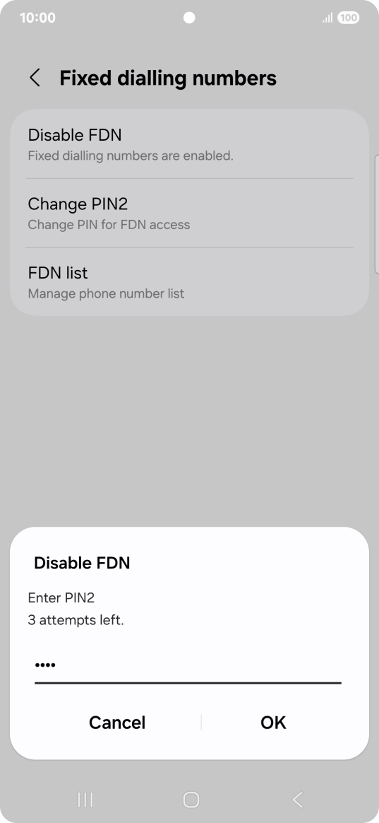 Key in your PIN2 and press OK. The default PIN2 is 0000.